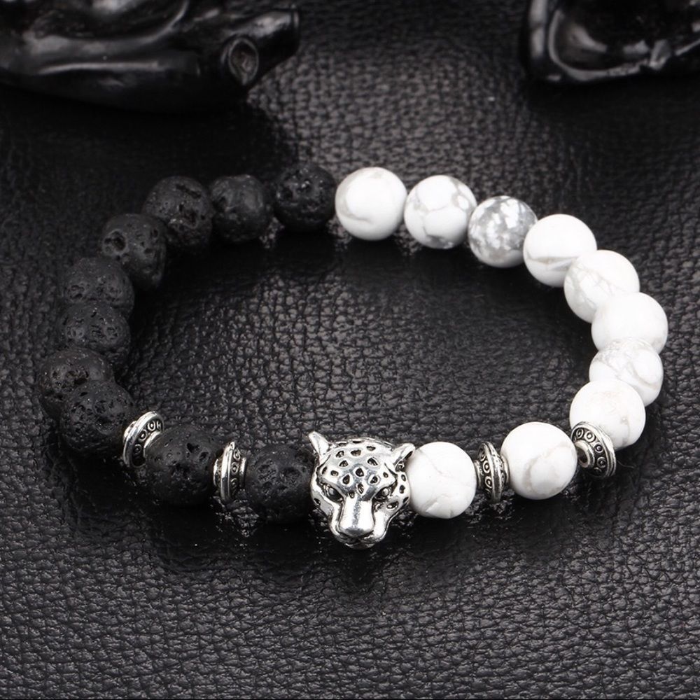 🤍 Handmade 100% Natural Howlite & Lava Stone Gemstone Bracelet Yoga Medi…